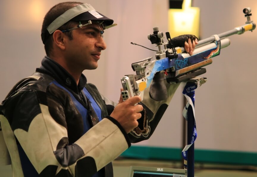 Ravi Kumar in action during the Finals of Men's 10m Air Rifle at ISSF World Cup. Photo - indianshooting.com